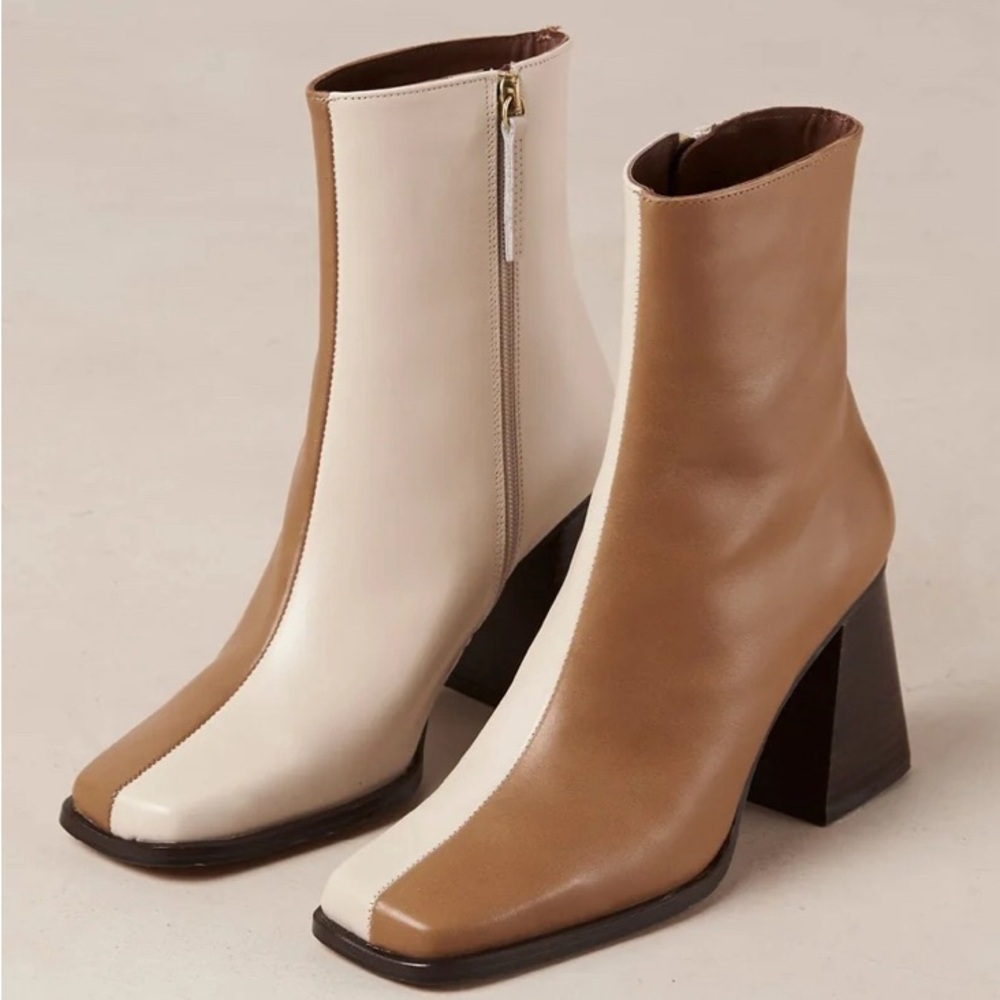 Alohas South Bicolor Camel Beige Leather Ankle Boot Size 37